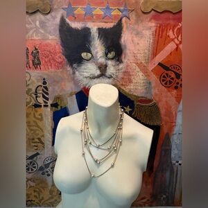 Brooks Brothers, vintage multi strand, gold plated pearls festoon necklace